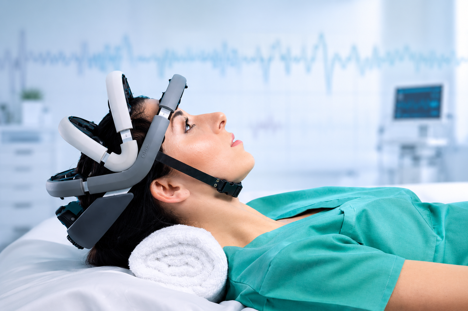 EEG recording cap and waveform display